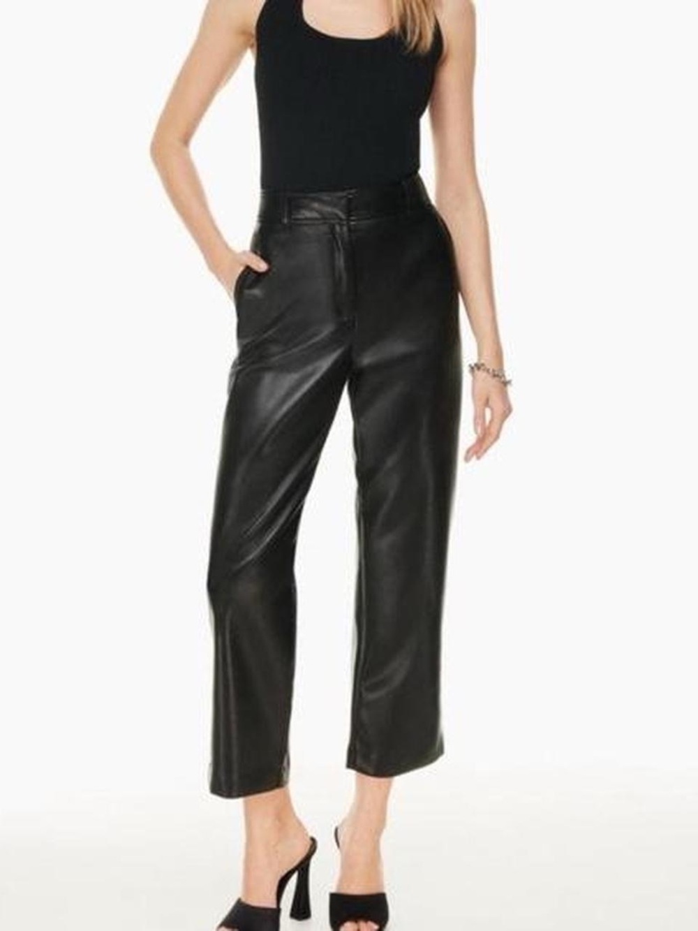 Babaton Command Black Faux Leather High-Rise Cropped Straight Pants